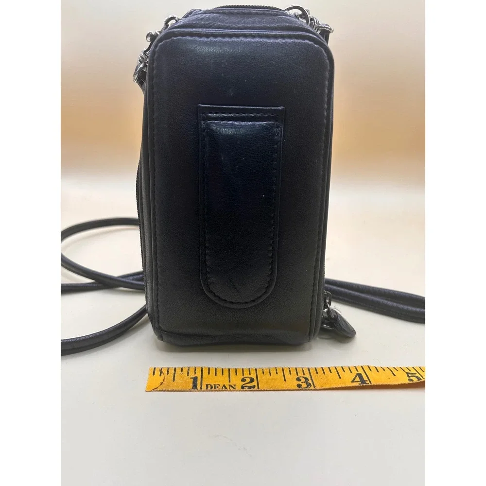 Brighton‎ Black Brown Croc Leather Crossbody Phone Bag Silver/Gold Heart - Picture 10 of 12
